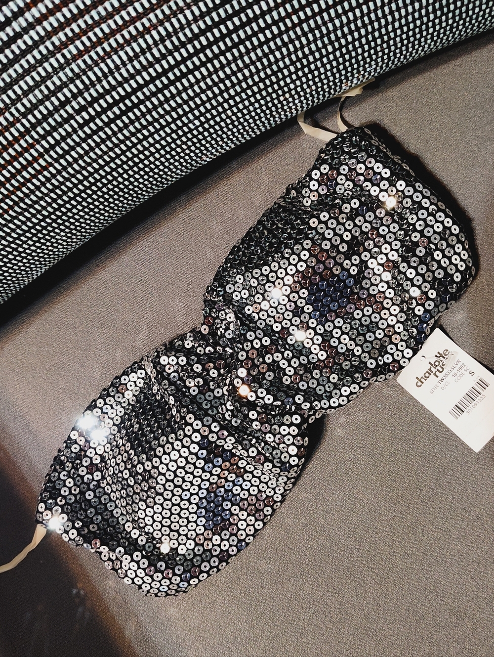 Black Sequin Accent Top Bandeau Bra - Shimmer Detail